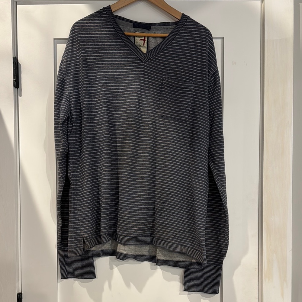 Gray V-Neck Sweater with Ribbed Texture